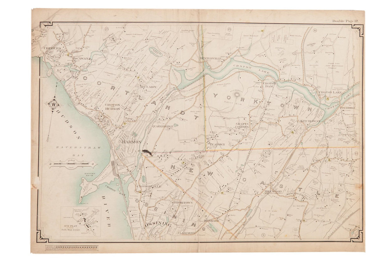Antique Cortlandt, Yorktown, New Castle NY Map // ONH Item 6636