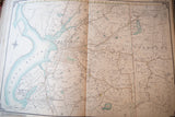 Antique map detail of Peekskill, Cortlandt, Yorktown, Hudson River; pale blue and cream, aged patina.