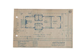Vintage Katonah NY Train Station blueprint, blue lines on creased, aged tan paper, 5x8.