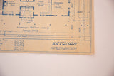 Close-up of vintage Katonah Harlem Division blueprint with blue text on aged tan paper.
