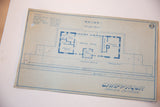Vintage Chappaqua Train Station blueprint, aged beige paper with blue lines, creasing and pinholes.
