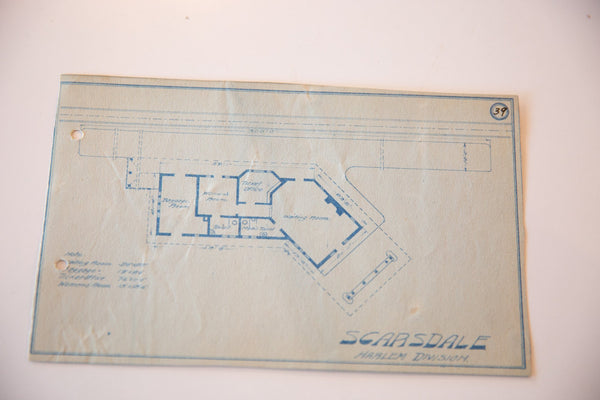 Vintage Scarsdale NY Train Station Blueprint / ONH Item 6644 Image 1