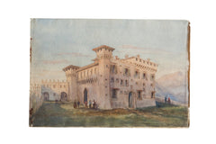 Antique Florence Castle Watercolor Painting / ONH Item 6647