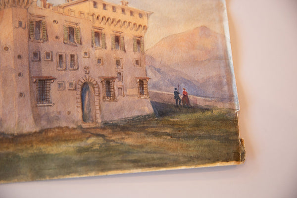 Antique Florence Castle Watercolor Painting / ONH Item 6647 Image 3