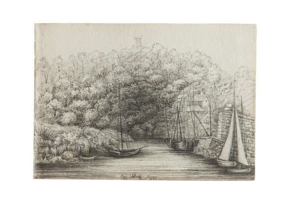 Antique Calstock Plymouth Ship Sketch / ONH Item 6648
