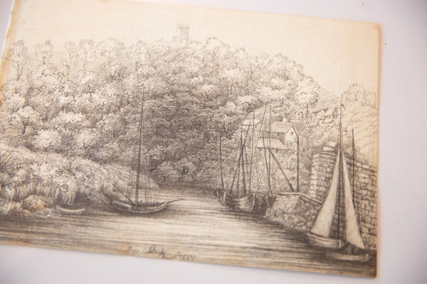 Antique Calstock Plymouth Ship Sketch / ONH Item 6648 Image 1