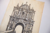 Detailed antique drawing of the Citadel gate, featuring '1670' inscription and carvings.
