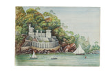 Antique watercolor painting of Fort Picklecombe, a detailed circa 1880s English seascape, 7x10 inches.