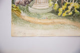 Faint handwritten text and lower edge detail on the unfinished watercolor.