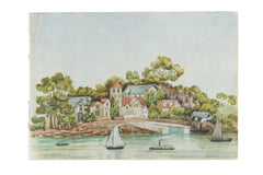 Antique Seascape Boats Watercolor Painting / ONH Item 6652