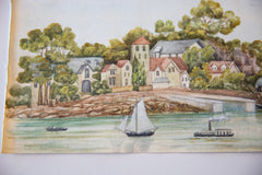 Antique Seascape Boats Watercolor Painting / ONH Item 6652 Image 2