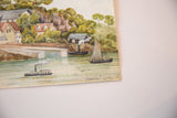Antique seascape watercolor detail, showing two boats and a handwritten Cremyll signature.