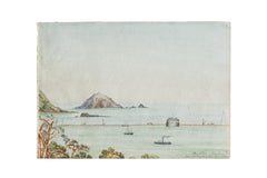 Antique Seascape The Mewstone Breakwater Mt Edgecombe Watercolor Painting / ONH Item 6654