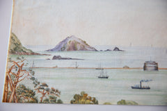 Antique Seascape The Mewstone Breakwater Mt Edgecombe Watercolor Painting / ONH Item 6654 Image 2