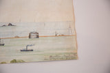 Close-up of antique Mewstone Breakwater watercolor showing steam boat and 1887 inscription.