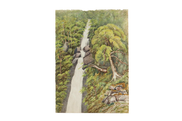 Antique England Lydford Gorge Waterfall Watercolor Painting / ONH Item 6656