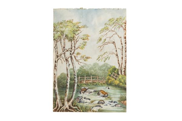 Antique The Flow From Lydford Gorge Waterfall Watercolor Painting / ONH Item 6657