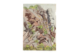 Antique watercolor painting of rugged brown Watcombe cliffs with green foliage, 7 x 10.