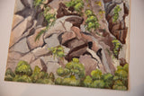 Antique Watcombe rocks watercolor, artist signature 'Oct 1887' and green foliage.