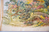 Lower portion of the antique watercolor painting, showing textured paper and delicate flora.