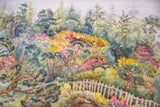 Wooden fence and colorful foliage in the Boscombe Botanical Garden antique watercolor painting.