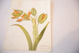 Antique botanical watercolor showing green leaves and faint 1887 artist's inscription.