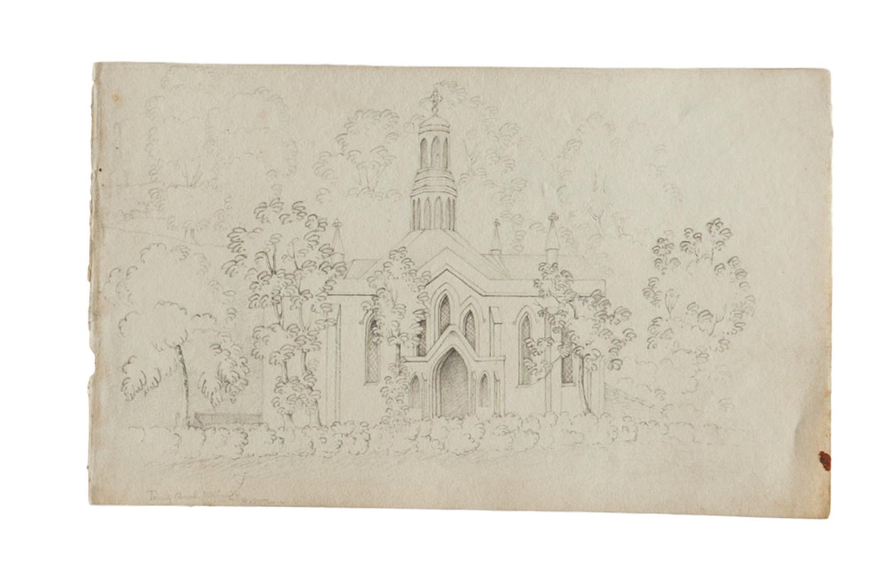 Antique Sketch Church Wellington Somerset / ONH Item 6667