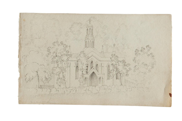 Antique Sketch Church Wellington Somerset / ONH Item 6667