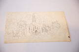 Aged paper and reddish-brown mark on the upper right corner of the antique sketch.