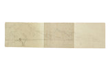 Antique unfinished pencil sketch of Hotel Biron seascape, mountains, and boats.