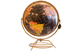 Vintage Cram's black 10.5 inch globe, colorful continents, gold Mid-Century Modern base.