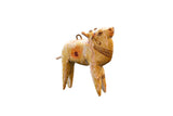 Vintage hand-painted wooden cow ornament, beige with brown details and a reddish spot.