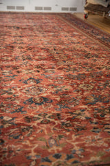 Vintage Mahal rug pile with allover palmette and floral vinery, cherry red and navy.