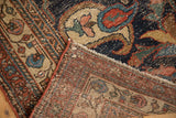 Antique Kurdish Bijar rug: even wear to knot heads, visible foundation, secured side.