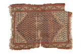 Aged antique Caucasian rug with allover boteh pattern and geometric serrated spandrels, 3'3