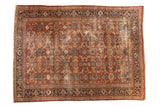 Vintage Mahal carpet, allover floral, samovar border, chestnut, navy, gold, mostly even wear.