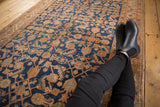 Vintage Hamadan runner featuring Herati motif in navy blue, copper, terracotta with even wear.