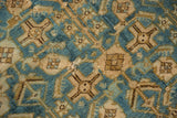 Vintage distressed Hamadan rug showing low pile, Herati motif in aqua turquoise and ivory.