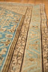 Distressed low pile aqua blue Herati motif and geometric border on a Hamadan runner.