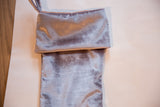 Lavender silver velvet stocking, showing the folded cuff's soft texture and subtle sheen.