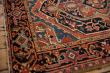 Original side cord selvage and classic turtle samovar main border on a vintage Heriz rug.