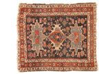 Antique Karaja square rug, triple medallions, navy, wine red, powder blue, crab motifs.