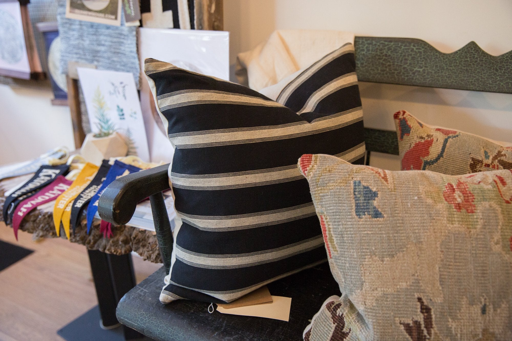 Black and Khaki Striped Throw Pillow // ONH Item 6742 Image 1