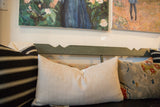 Neutral Linen Lumbar Pillow with fine herringbone weave texture.