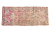 Distressed Turkish Oushak runner, triple geometric medallions, serrated leaf border, mauve gold, 3'6
