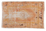 Distressed vintage Oushak rug with faded gold, antique ivory, and sand floral medallion, 2'9