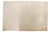 Vintage distressed Oushak carpet, faint tone-on-tone Rococo medallion in ivory and beige. 8'9