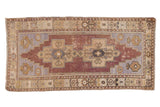 Vintage distressed Oushak runner with aubergine and sand double medallion, 3'9