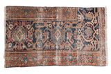 Hand knotted vintage Mahal rug fragment in rust and navy blue, with vine and turtle motifs, 2'2
