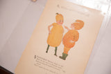 Angled view of the antique M. T. Ross book page with its charming vegetable illustrations.